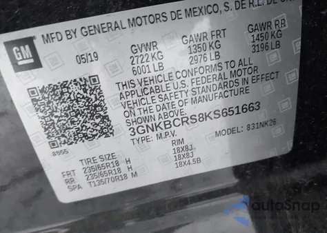 2019 Chevrolet Blazer из США, поврежденный, VIN 3GNKBCRS8KS651663